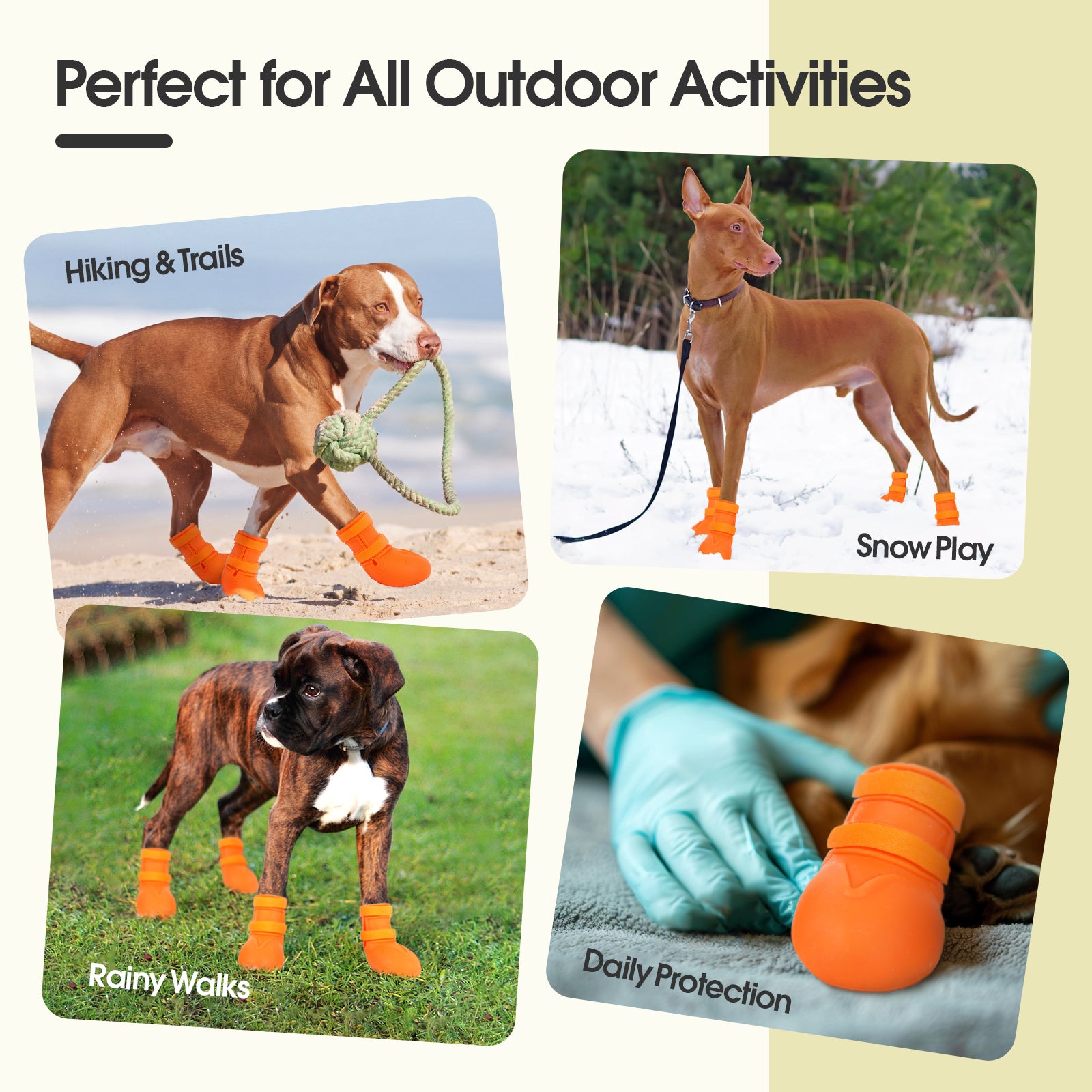 IDOMIK Dog Rain Boots 4-Pack, Waterproof Silicone Paw Protectors, Anti-Slip Sole, Double Hook & Loop Straps