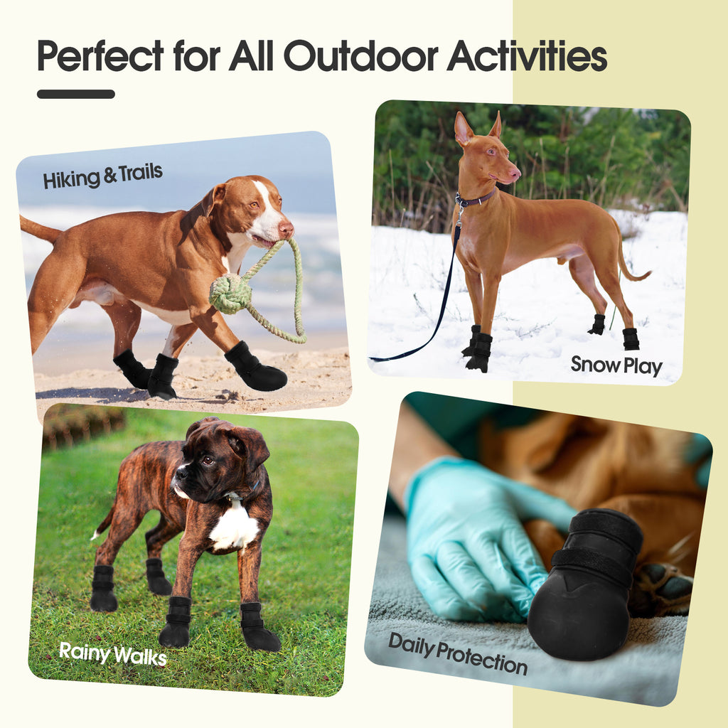 IDOMIK Dog Rain Boots 4-Pack, Waterproof Silicone Paw Protectors, Anti-Slip Sole, Double Hook & Loop Straps