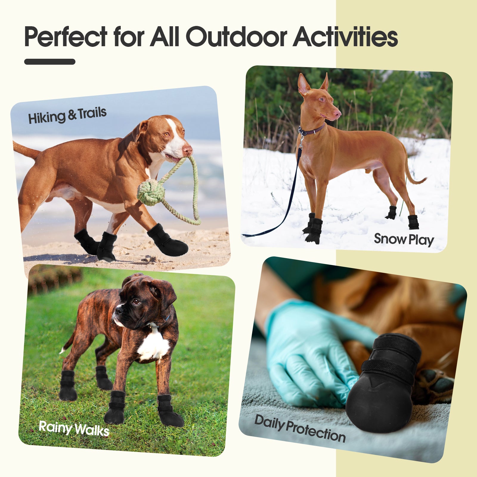IDOMIK Dog Rain Boots 4-Pack, Waterproof Silicone Paw Protectors, Anti-Slip Sole, Double Hook & Loop Straps