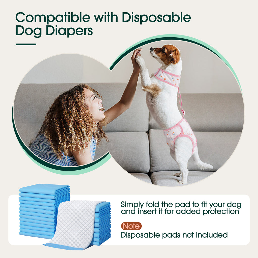 IDOMIK Reusable Dog Diaper, Breathable Diaper with Anti-Slip Suspenders for Female Dogs, Adjustable Menstrual Belt for Puppy