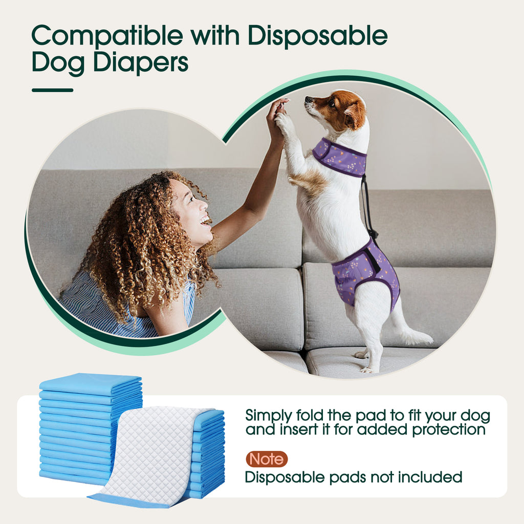 IDOMIK Reusable Dog Diaper, Breathable Diaper with Anti-Slip Suspenders for Female Dogs, Adjustable Menstrual Belt for Puppy, Pink,
