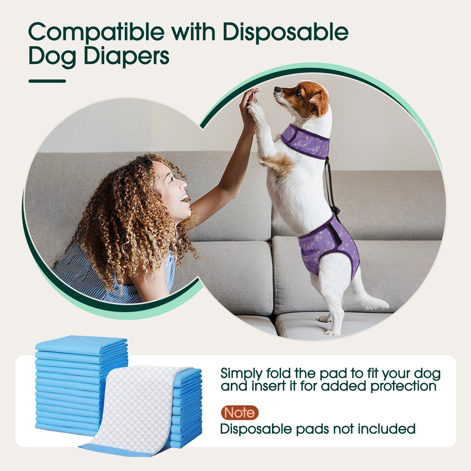IDOMIK Reusable Dog Diaper, Breathable Diaper with Anti-Slip Suspenders for Female Dogs, Adjustable Menstrual Belt for Puppy, Pink,