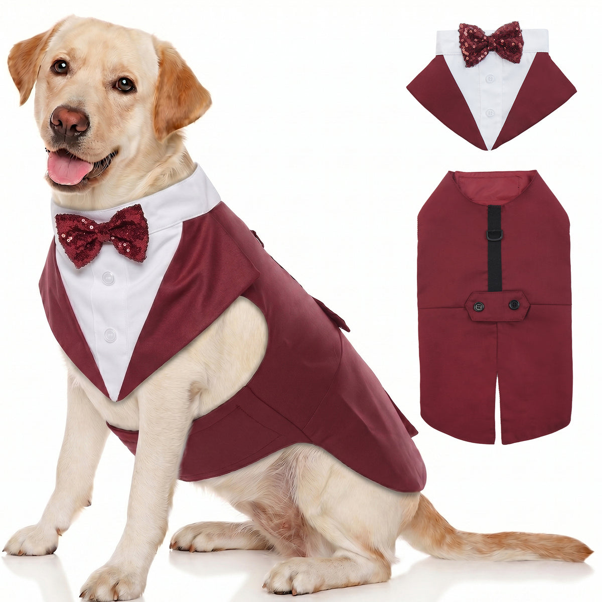 IDOMIK Dog Tuxedo Pet Wedding Party Suit and Bandana Set, Formal Clothes with Bow Tie
