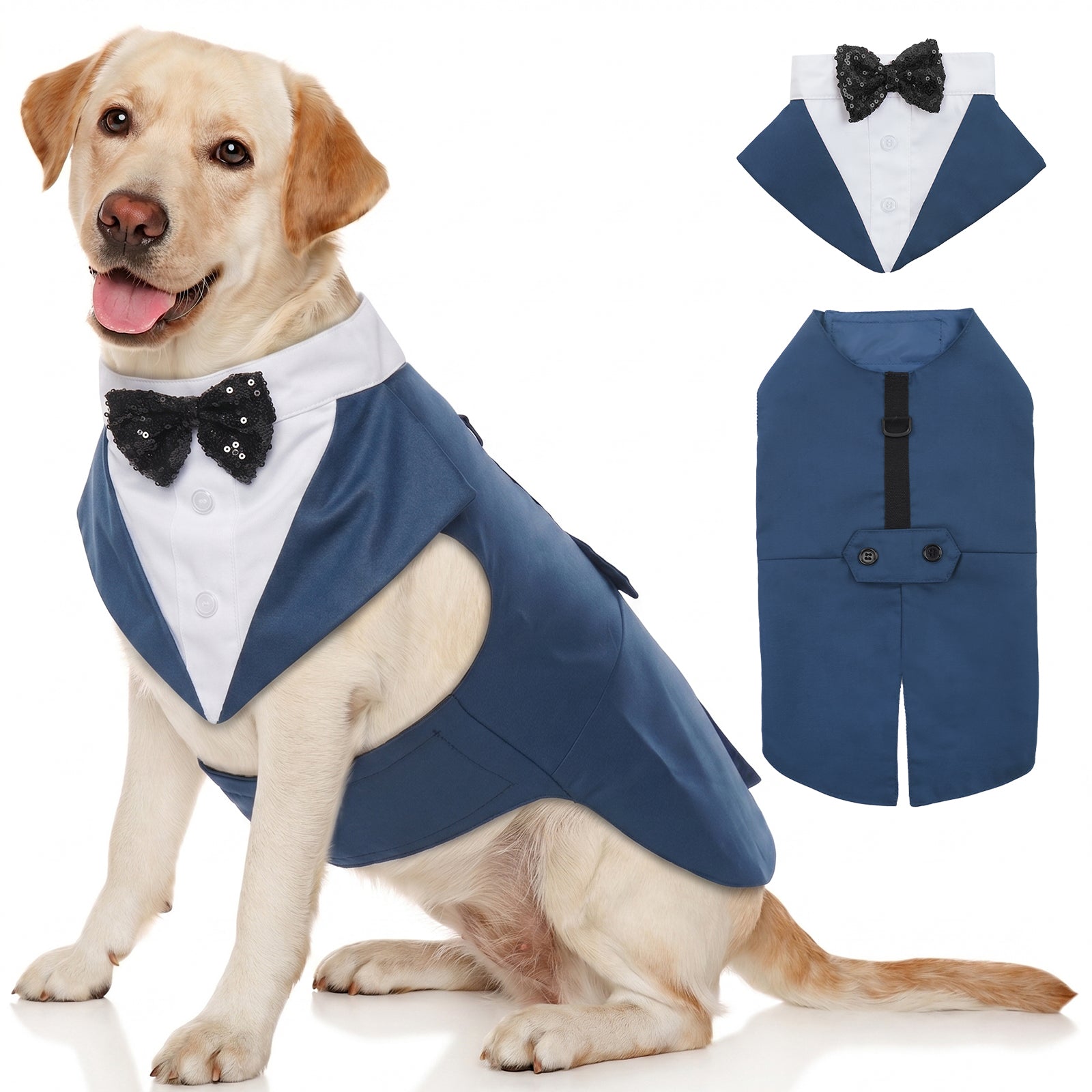 IDOMIK Dog Tuxedo Pet Wedding Party Suit and Bandana Set, Formal Clothes with Bow Tie