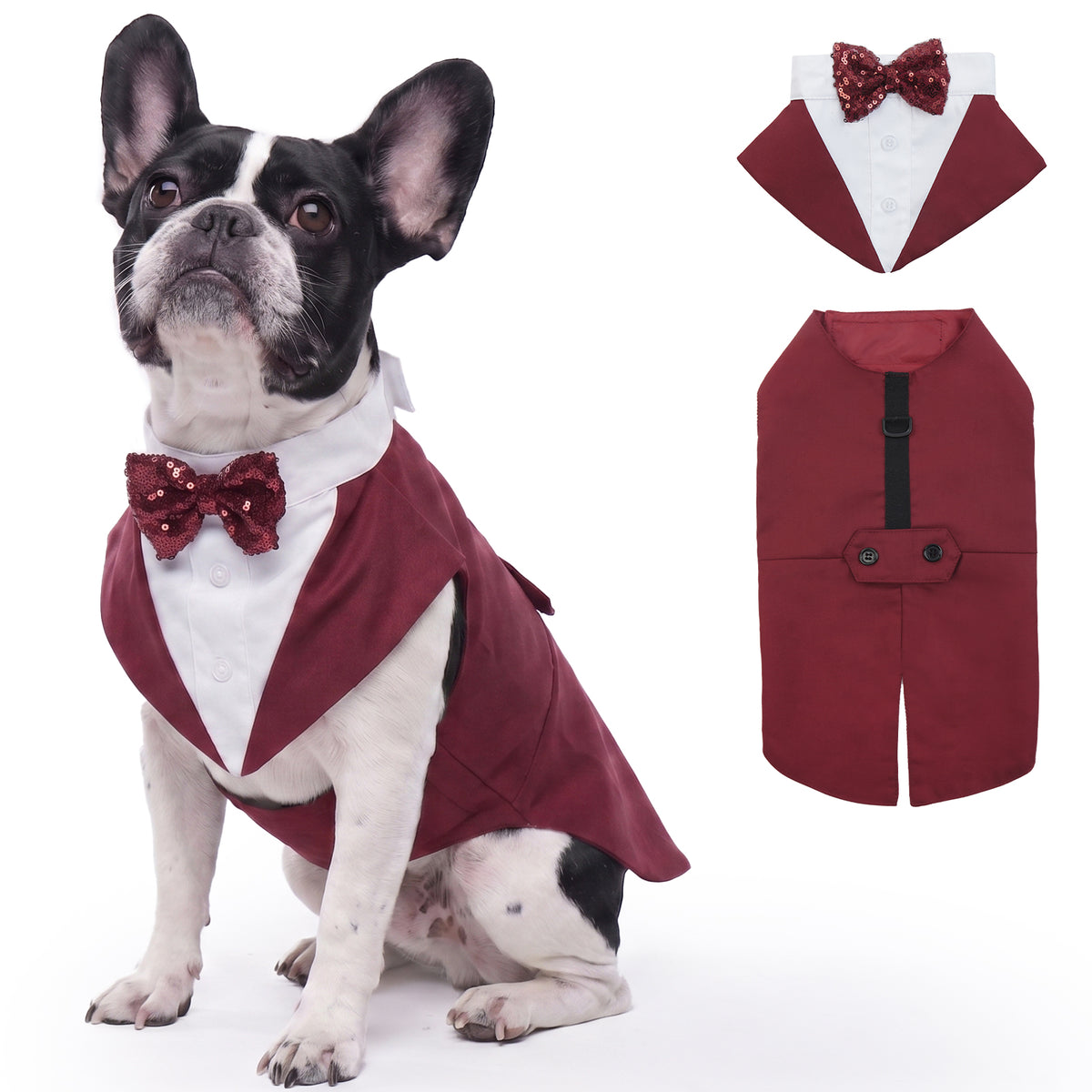 IDOMIK Dog Tuxedo Pet Wedding Party Suit and Bandana Set, Formal Clothes with Bow Tie