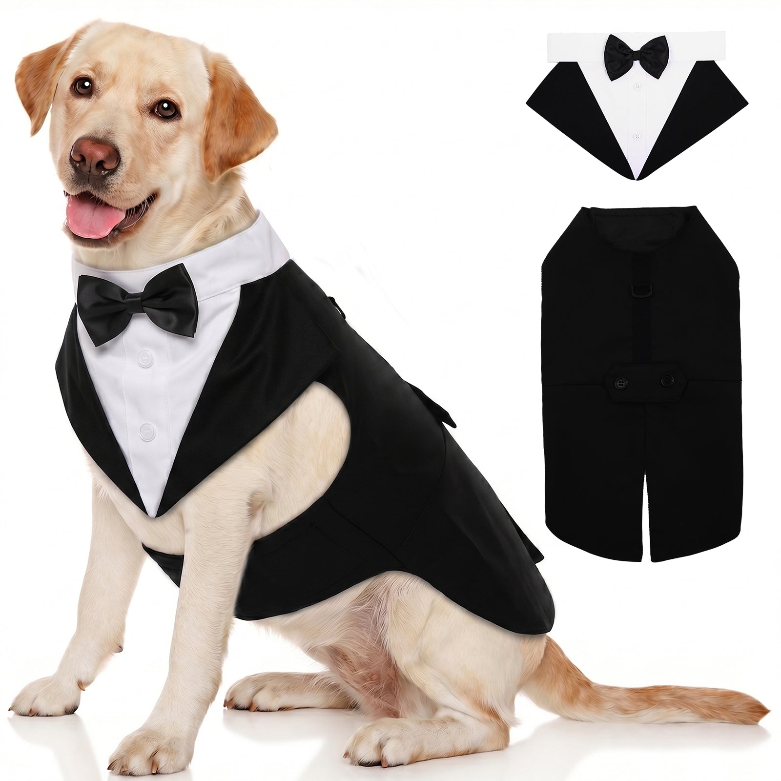IDOMIK Dog Tuxedo Pet Wedding Party Suit and Bandana Set, Formal Clothes with Bow Tie