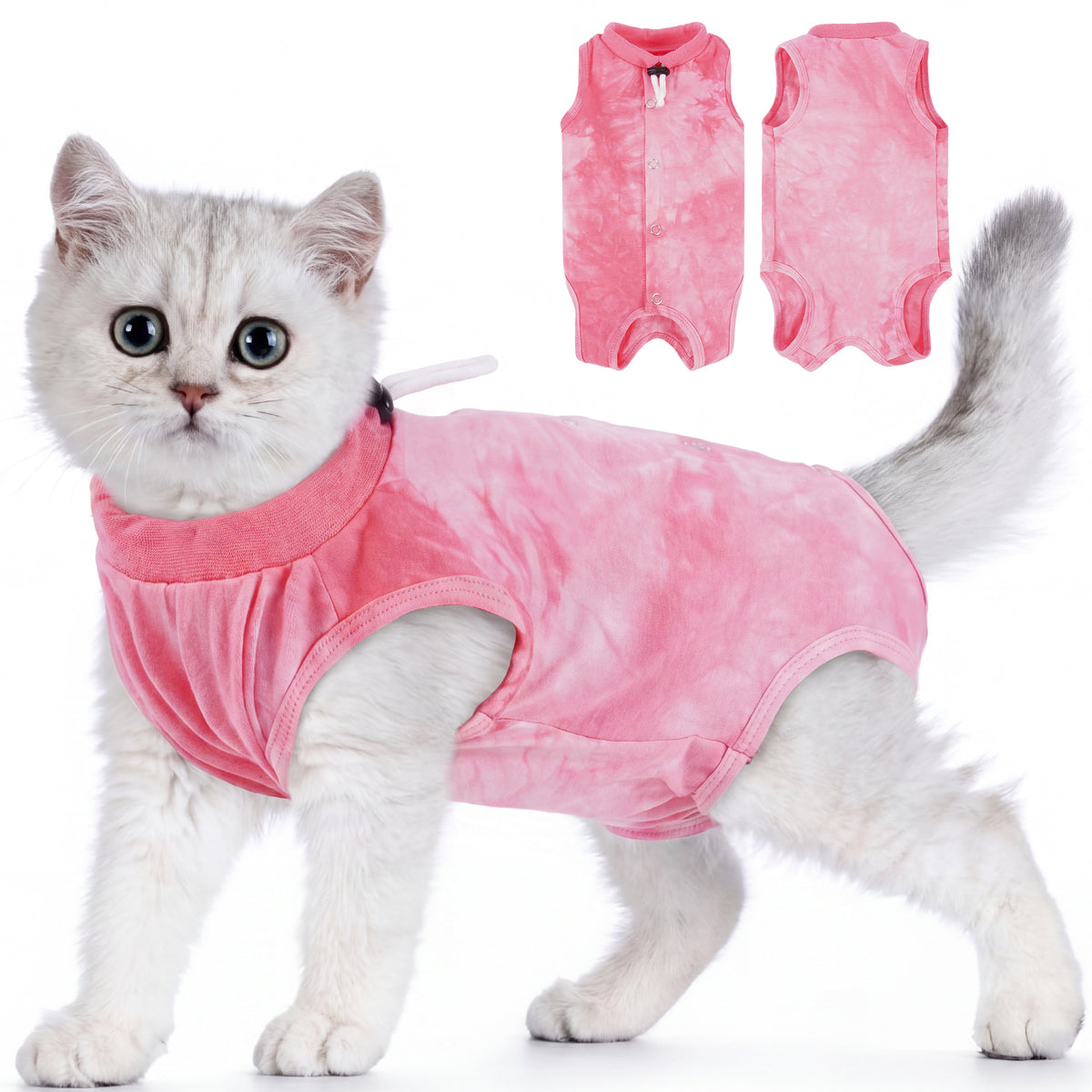 IDOMIK Cat Recovery Suit, Post-Surgery Onesie to Prevent Licking, Cone of Shame Alternative Surgical Spay Suit for Male Female Cat