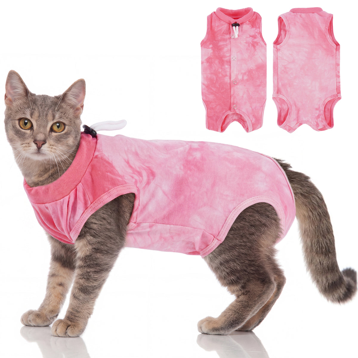 IDOMIK Cat Recovery Suit, Post-Surgery Onesie to Prevent Licking, Cone of Shame Alternative Surgical Spay Suit for Male Female Cat