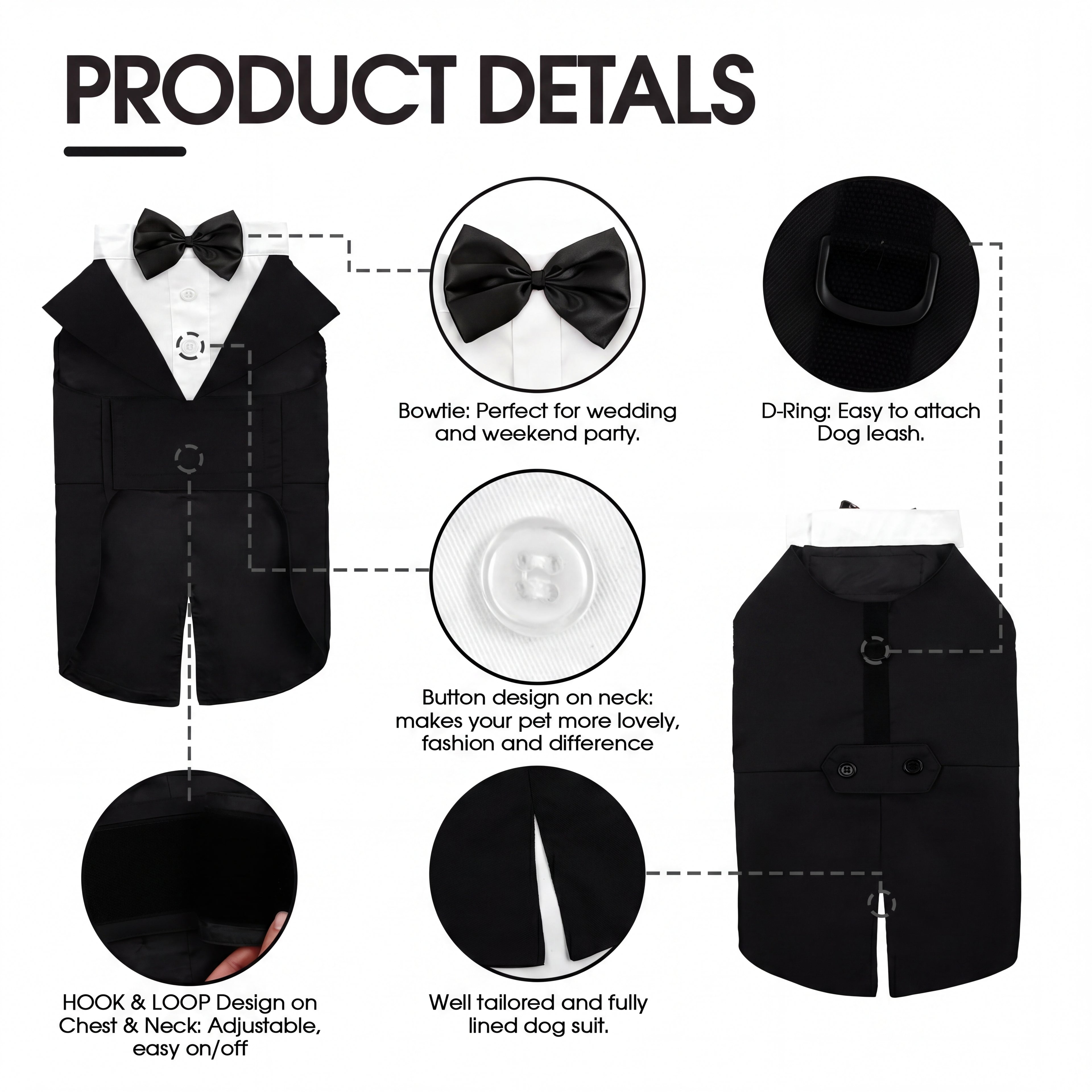 IDOMIK Dog Tuxedo Pet Wedding Party Suit and Bandana Set, Formal Clothes with Bow Tie