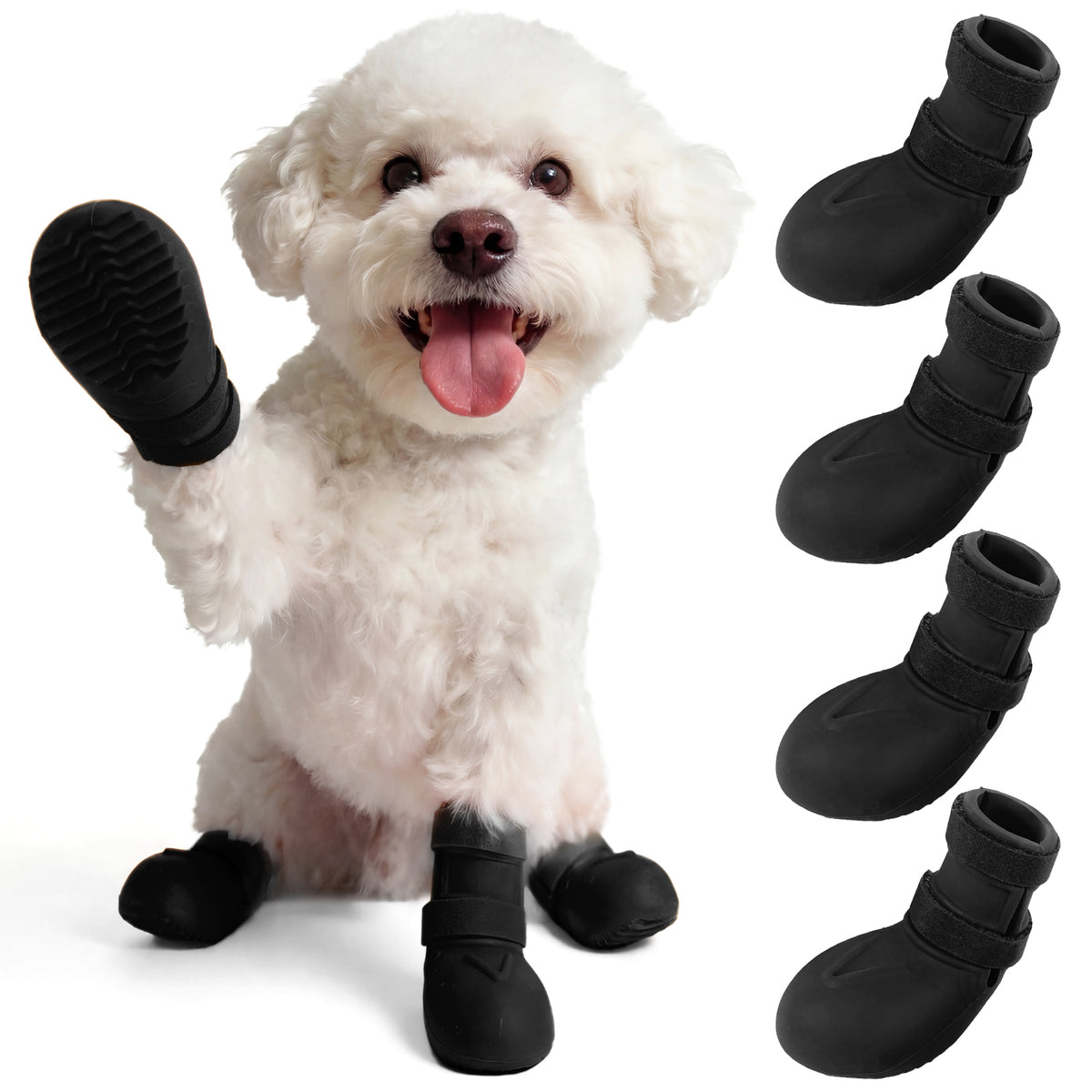 IDOMIK Dog Rain Boots 4-Pack, Waterproof Silicone Paw Protectors, Anti-Slip Sole, Double Hook & Loop Straps