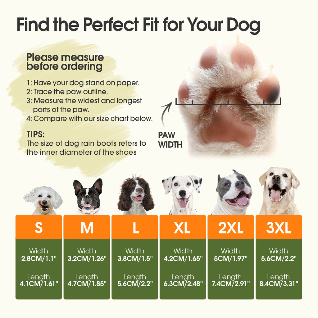 IDOMIK Dog Rain Boots 4-Pack, Waterproof Silicone Paw Protectors, Anti-Slip Sole, Double Hook & Loop Straps