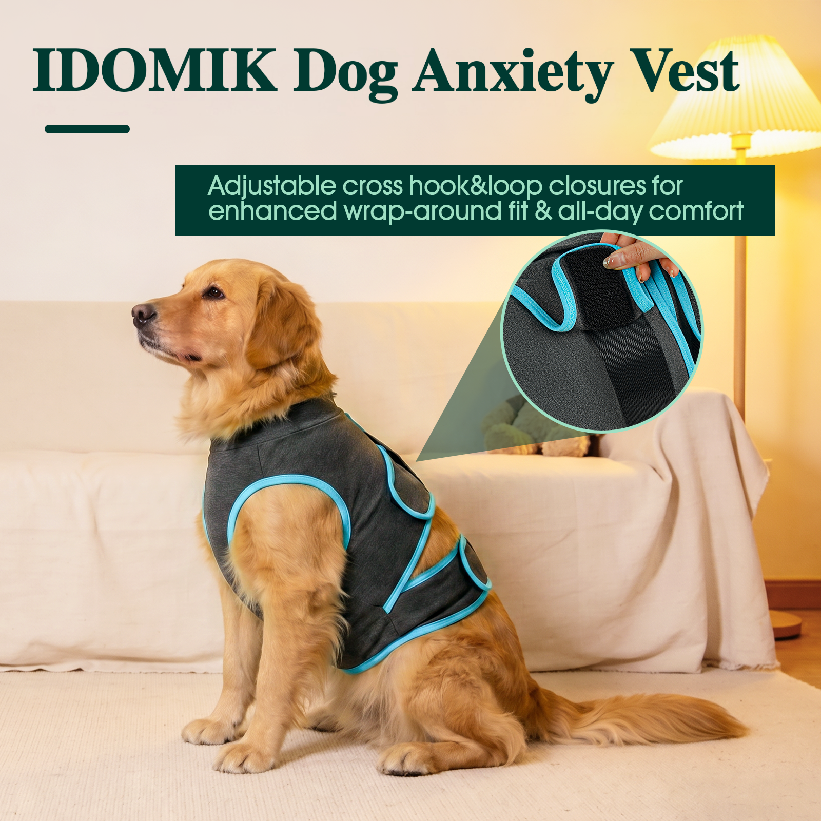 IDOMIK Dog Anxiety Vest, Adjustable Dog Calming Shirt for Fireworks, Travel & Separation Stress