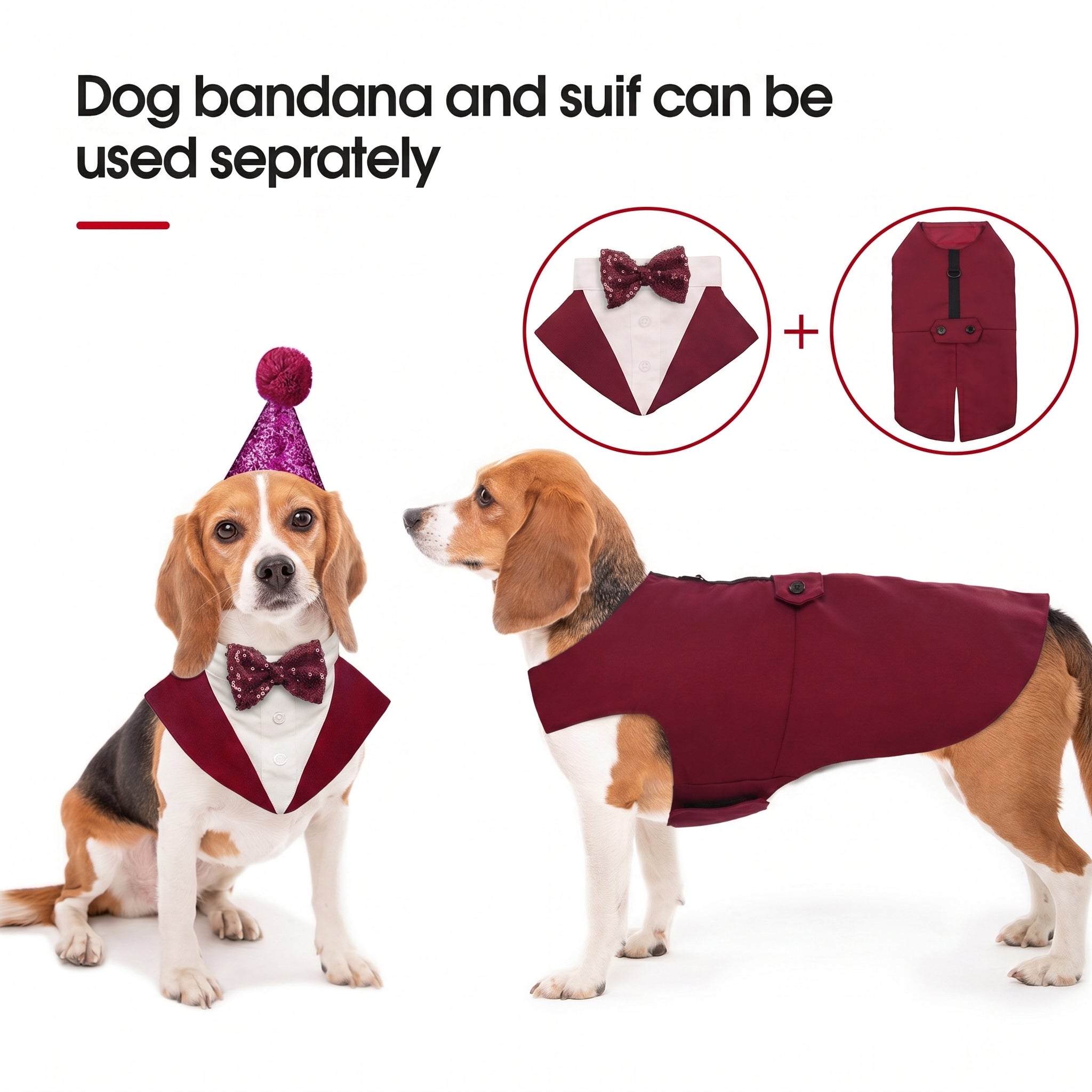 IDOMIK Dog Tuxedo Pet Wedding Party Suit and Bandana Set, Formal Clothes with Bow Tie