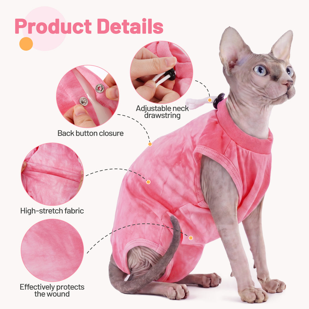 IDOMIK Cat Recovery Suit, Post-Surgery Onesie to Prevent Licking, Cone of Shame Alternative Surgical Spay Suit for Male Female Cat