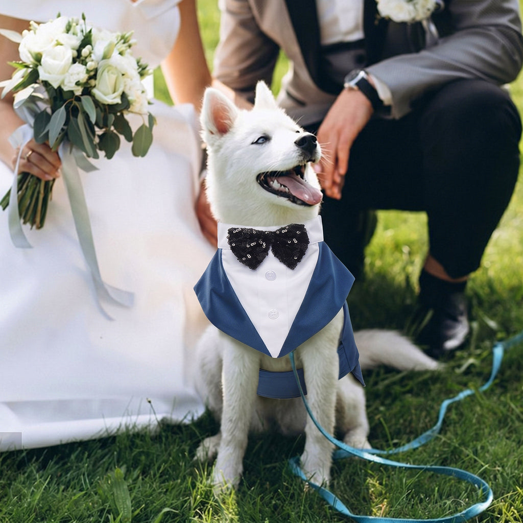 IDOMIK Dog Tuxedo Pet Wedding Party Suit and Bandana Set, Formal Clothes with Bow Tie