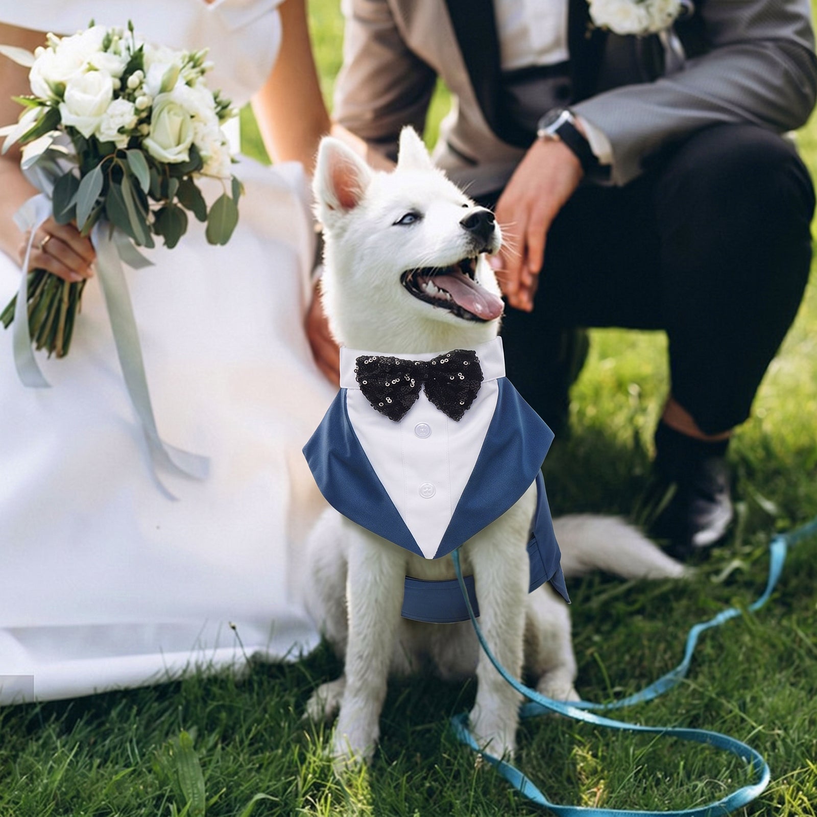 IDOMIK Dog Tuxedo Pet Wedding Party Suit and Bandana Set, Formal Clothes with Bow Tie