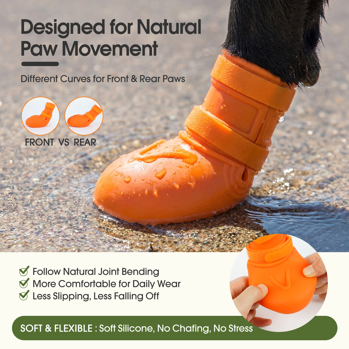 IDOMIK Dog Rain Boots 4-Pack, Waterproof Silicone Paw Protectors, Anti-Slip Sole, Double Hook & Loop Straps