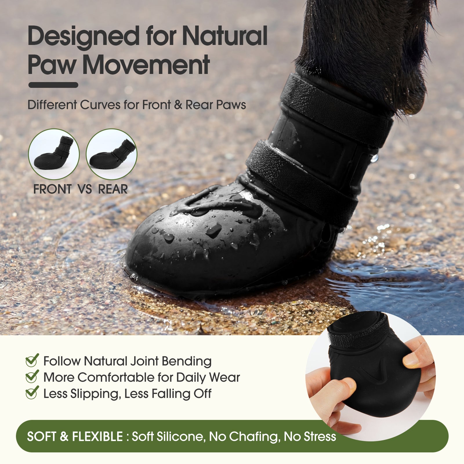 IDOMIK Dog Rain Boots 4-Pack, Waterproof Silicone Paw Protectors, Anti-Slip Sole, Double Hook & Loop Straps