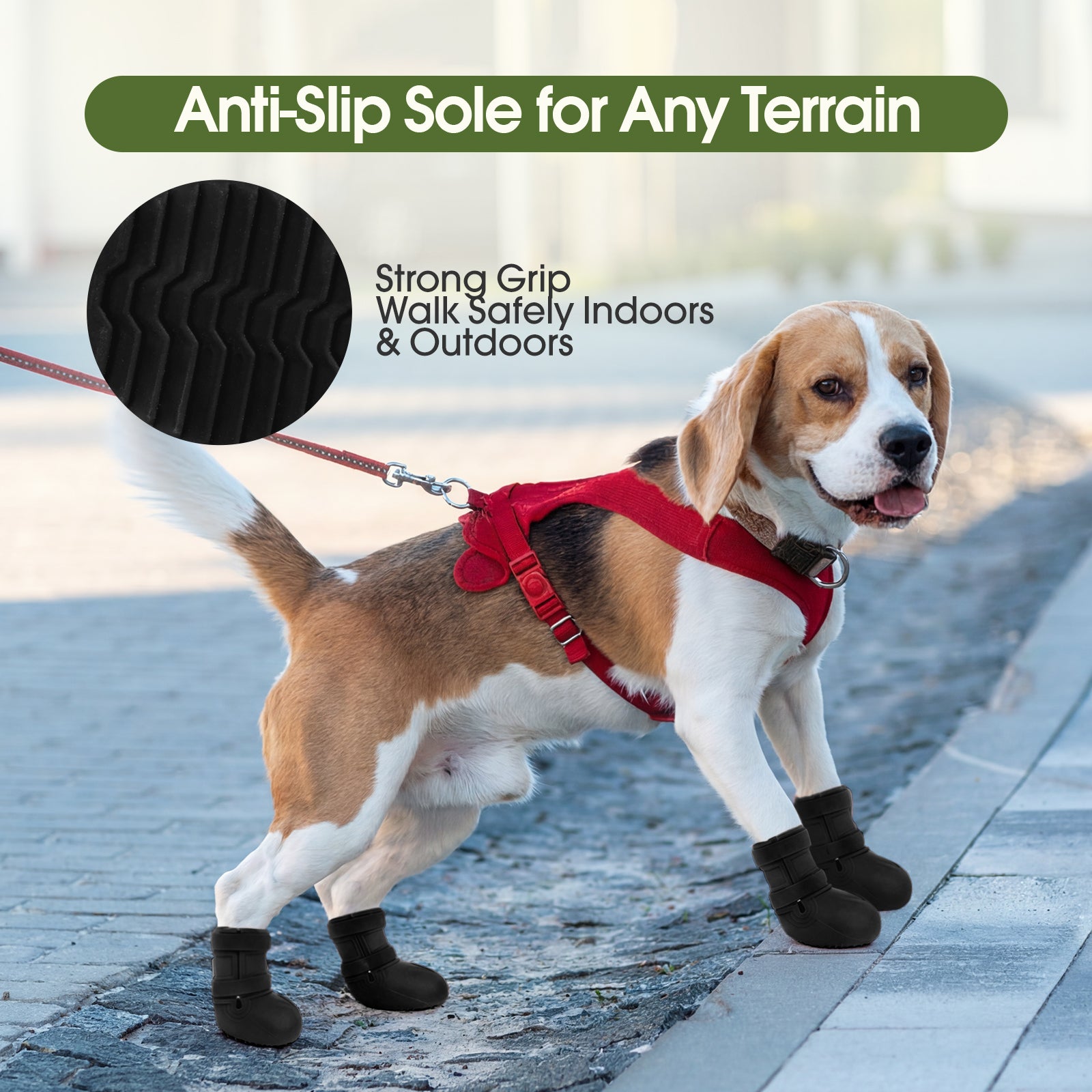 IDOMIK Dog Rain Boots 4-Pack, Waterproof Silicone Paw Protectors, Anti-Slip Sole, Double Hook & Loop Straps