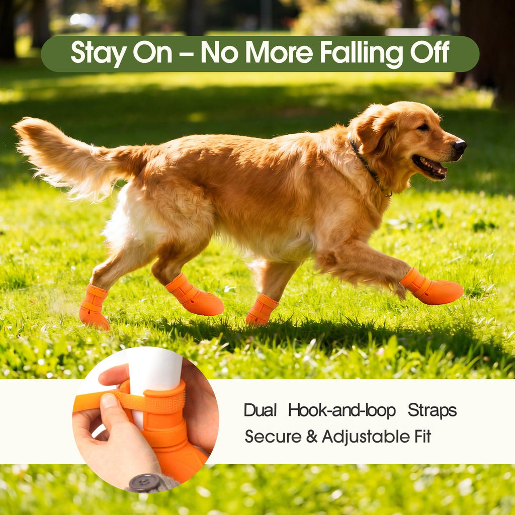 IDOMIK Dog Rain Boots 4-Pack, Waterproof Silicone Paw Protectors, Anti-Slip Sole, Double Hook & Loop Straps