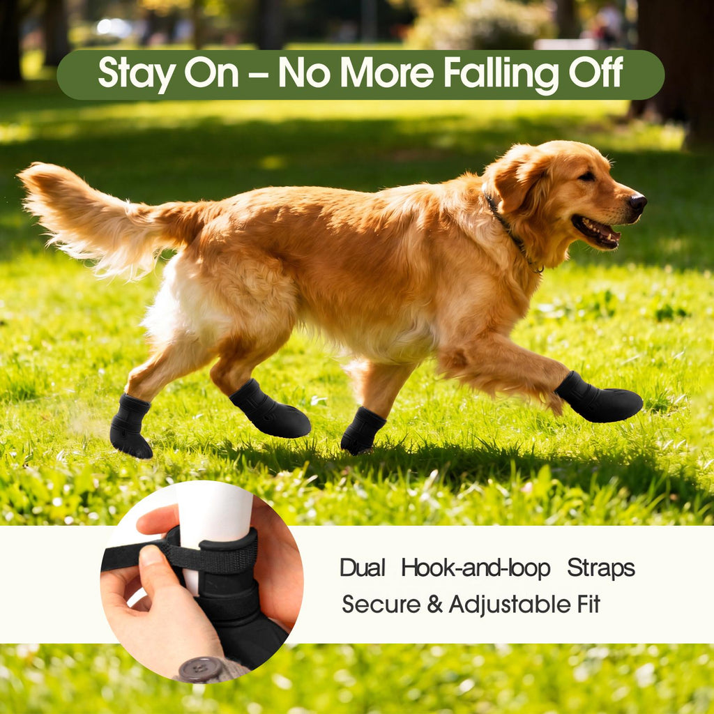 IDOMIK Dog Rain Boots 4-Pack, Waterproof Silicone Paw Protectors, Anti-Slip Sole, Double Hook & Loop Straps