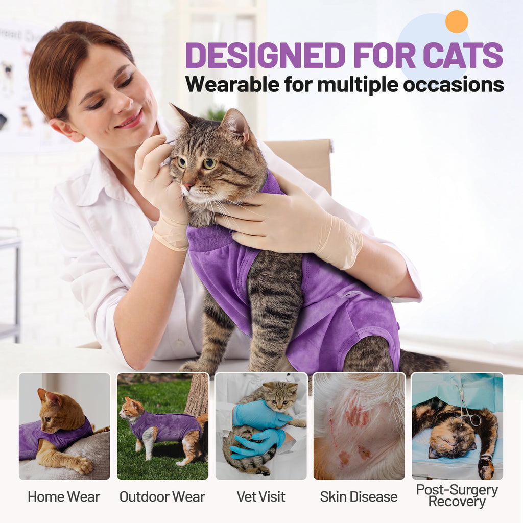 IDOMIK Cat Recovery Suit, Post-Surgery Onesie to Prevent Licking, Cone of Shame Alternative Surgical Spay Suit for Male Female Cat