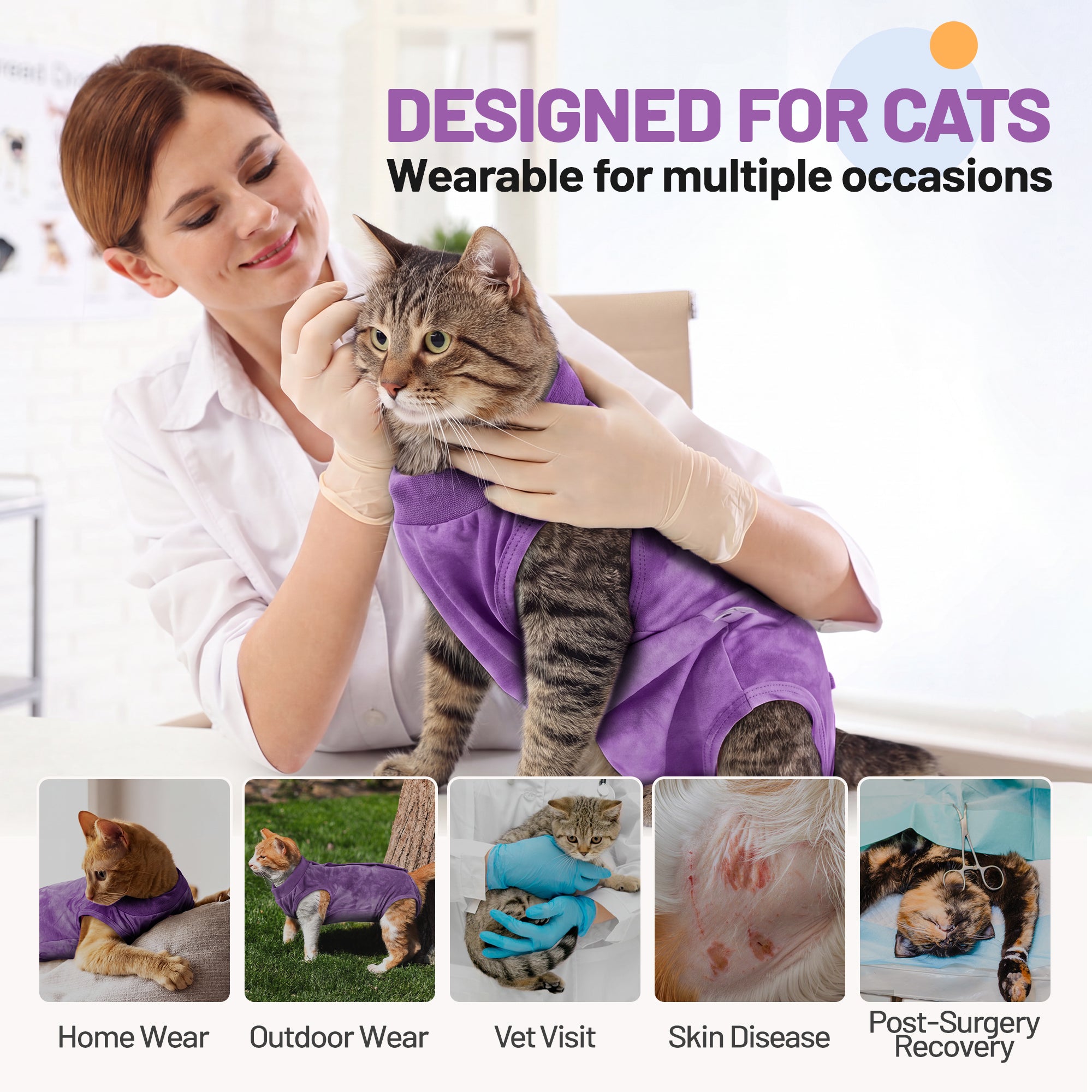 IDOMIK Cat Recovery Suit, Post-Surgery Onesie to Prevent Licking, Cone of Shame Alternative Surgical Spay Suit for Male Female Cat