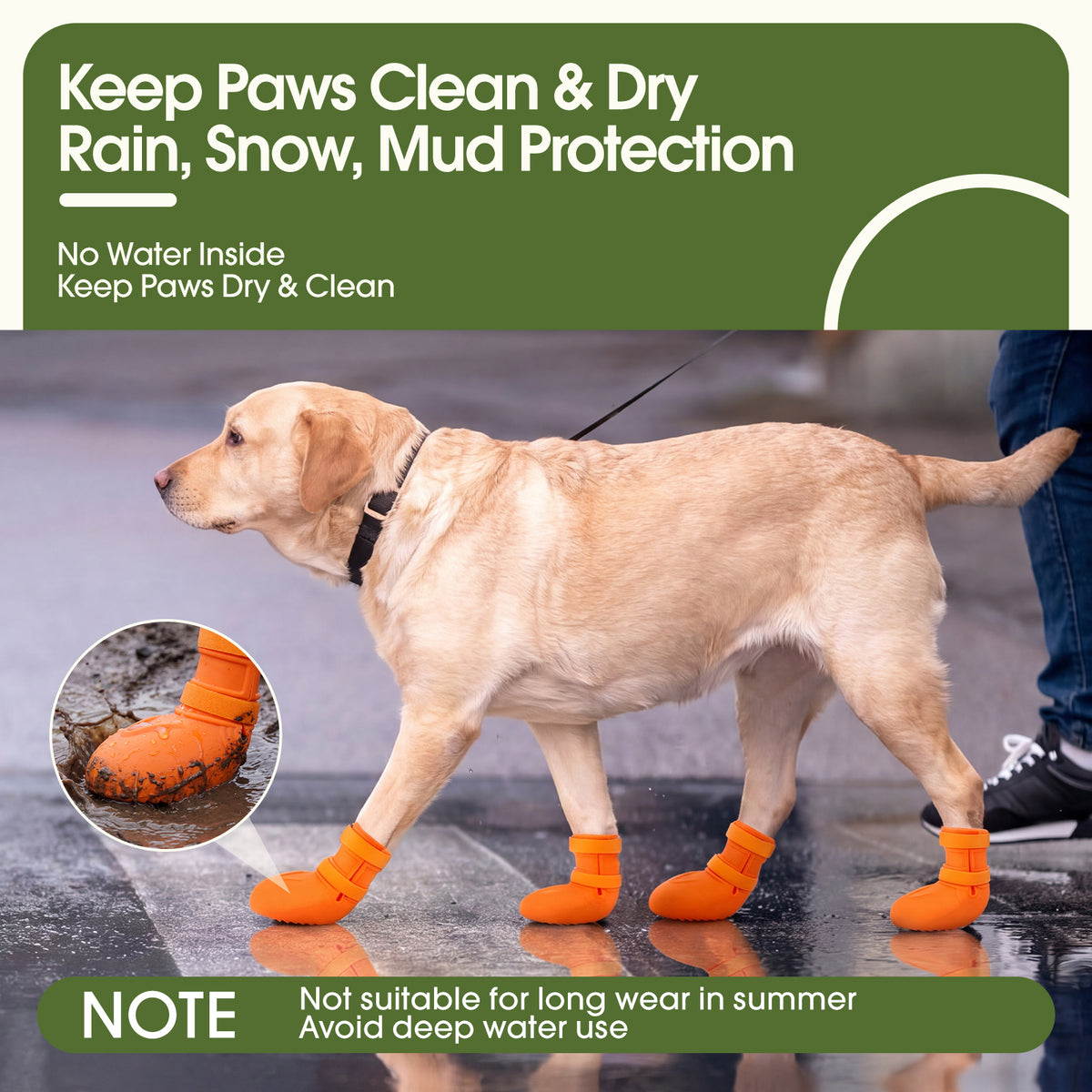 IDOMIK Dog Rain Boots 4-Pack, Waterproof Silicone Paw Protectors, Anti-Slip Sole, Double Hook & Loop Straps