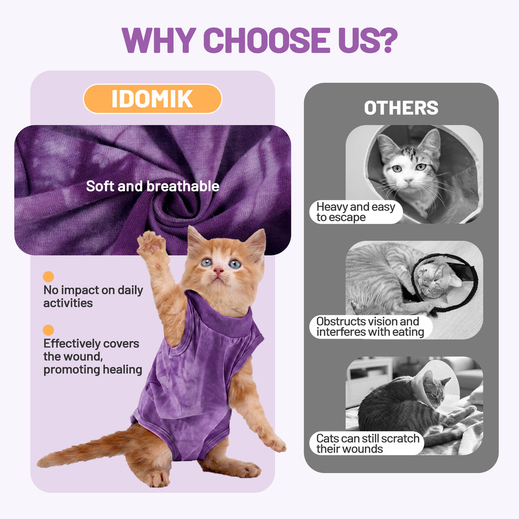 IDOMIK Cat Recovery Suit, Post-Surgery Onesie to Prevent Licking, Cone of Shame Alternative Surgical Spay Suit for Male Female Cat
