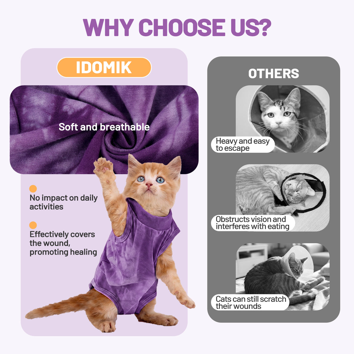 IDOMIK Cat Recovery Suit, Post-Surgery Onesie to Prevent Licking, Cone of Shame Alternative Surgical Spay Suit for Male Female Cat