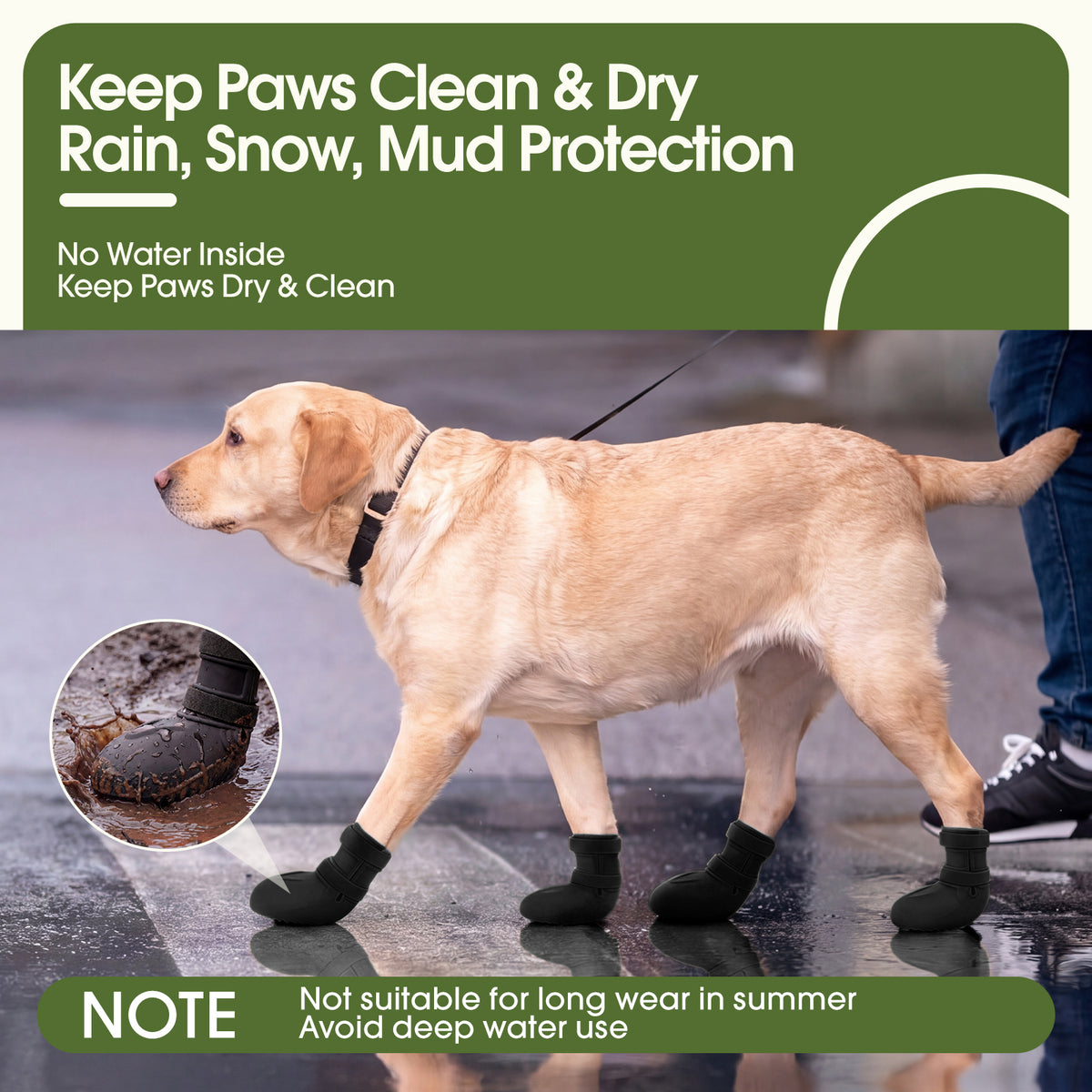 IDOMIK Dog Rain Boots 4-Pack, Waterproof Silicone Paw Protectors, Anti-Slip Sole, Double Hook & Loop Straps